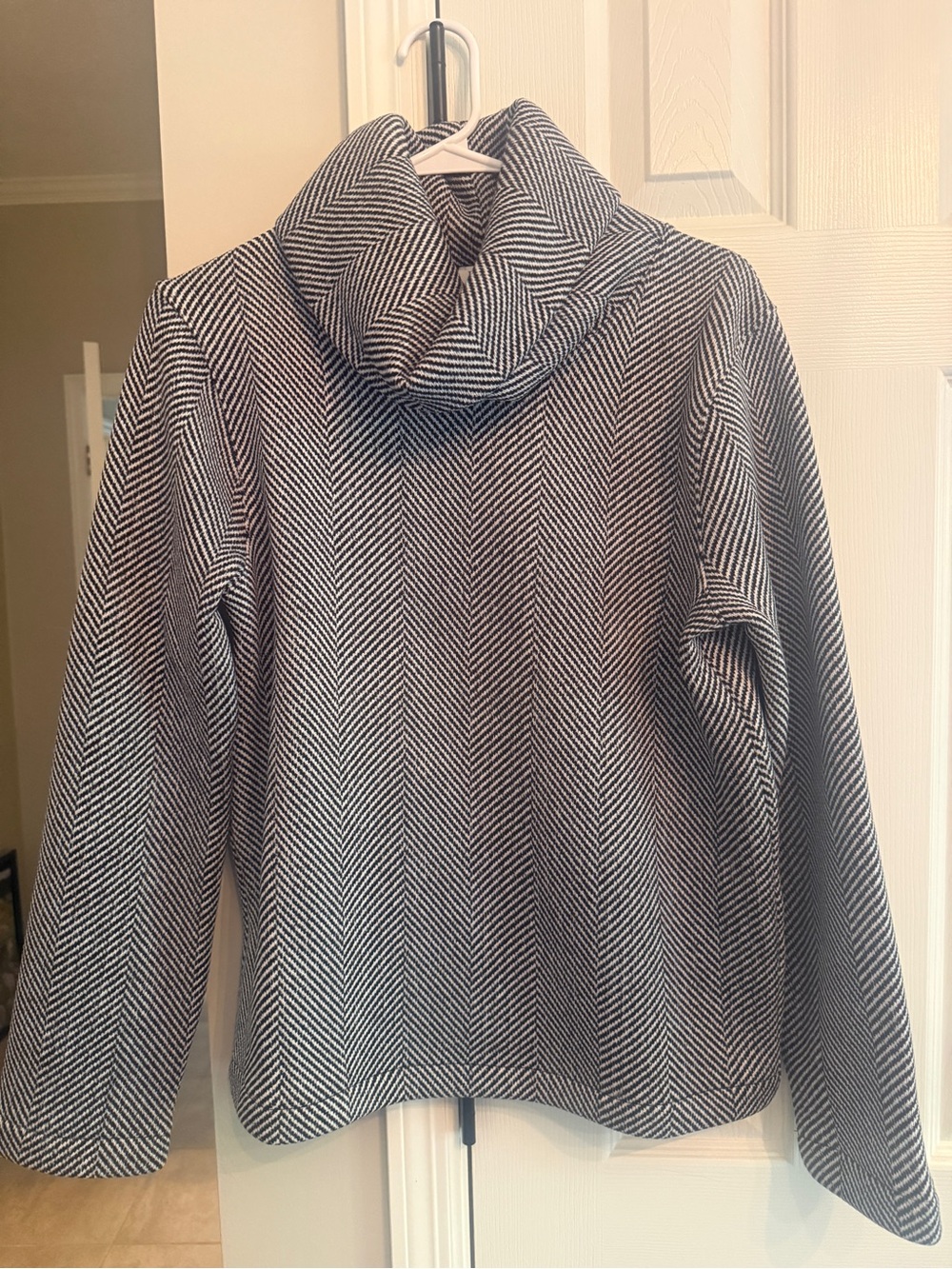 J. Crew Gray Chevron Herringbone Funnel Turtleneck Sweater - Picture 3 of 4